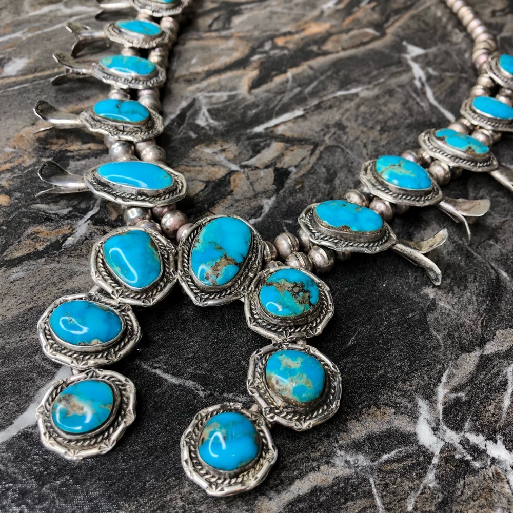 Squash blossom , turquoise necklace